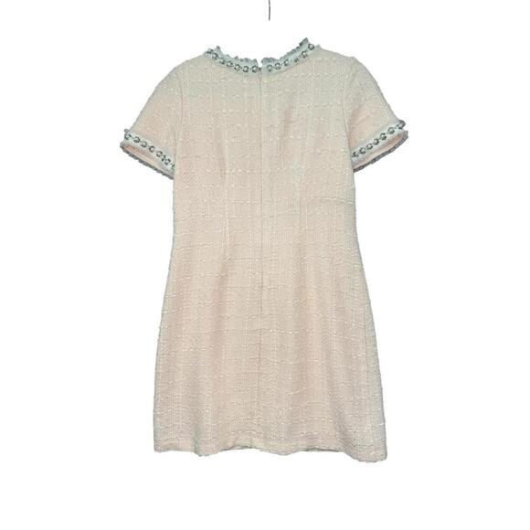 Betsey Johnson Pink Imitation Pearl Bouclé Tweed Shift Dress Size 10 Embellished - Picture 3 of 5